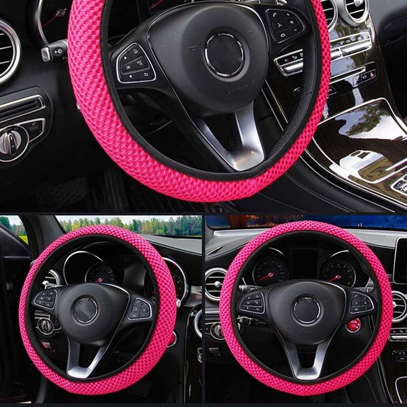 1Pcs Ice Silk Steering Wheel Cover Non-Slip Car Wheel Cover Protector Breathable Microfiber Universal For Leather Viscose, Breathable, Anti-Slip Steering Wheel Cover Wear-resistant Anti-slip Car Accessories Black Red Rose Gray Beige Purple