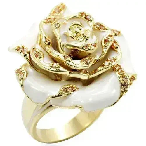 1W040 - Gold Brass Ring with AAA Grade CZ  in Champagne