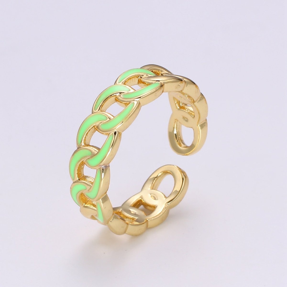 1x Enamel Gold Curb Chain Ring, Statement Ring, Chunky Link Chain Ring, Stackable Ring Thick Gold Ring Open Gold Ring gift for her