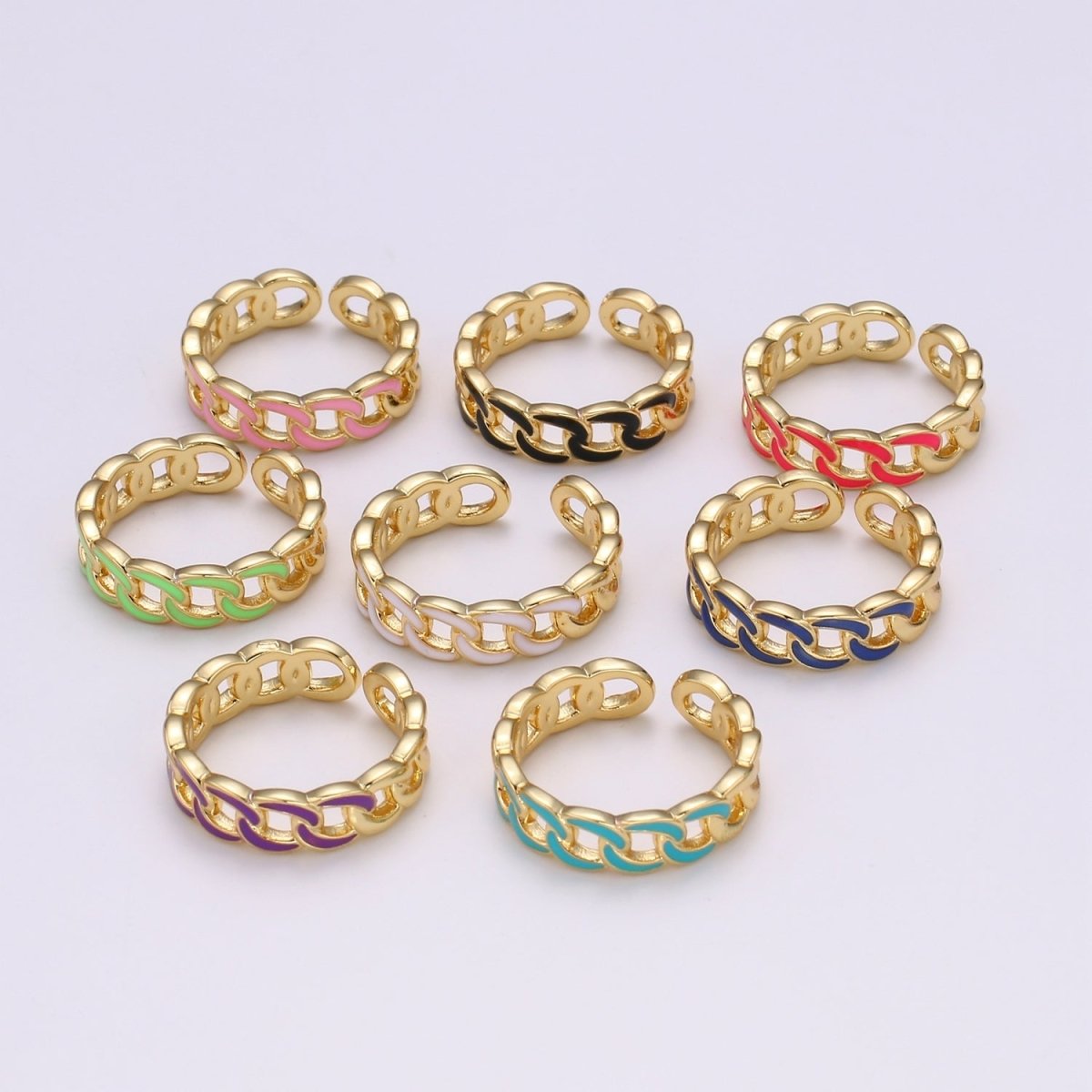 1x Enamel Gold Curb Chain Ring, Statement Ring, Chunky Link Chain Ring, Stackable Ring Thick Gold Ring Open Gold Ring gift for her