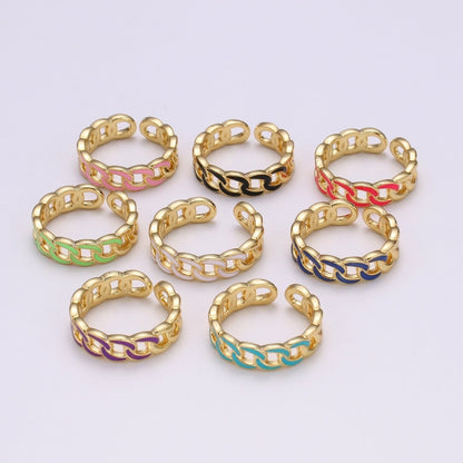 1x Enamel Gold Curb Chain Ring, Statement Ring, Chunky Link Chain Ring, Stackable Ring Thick Gold Ring Open Gold Ring gift for her