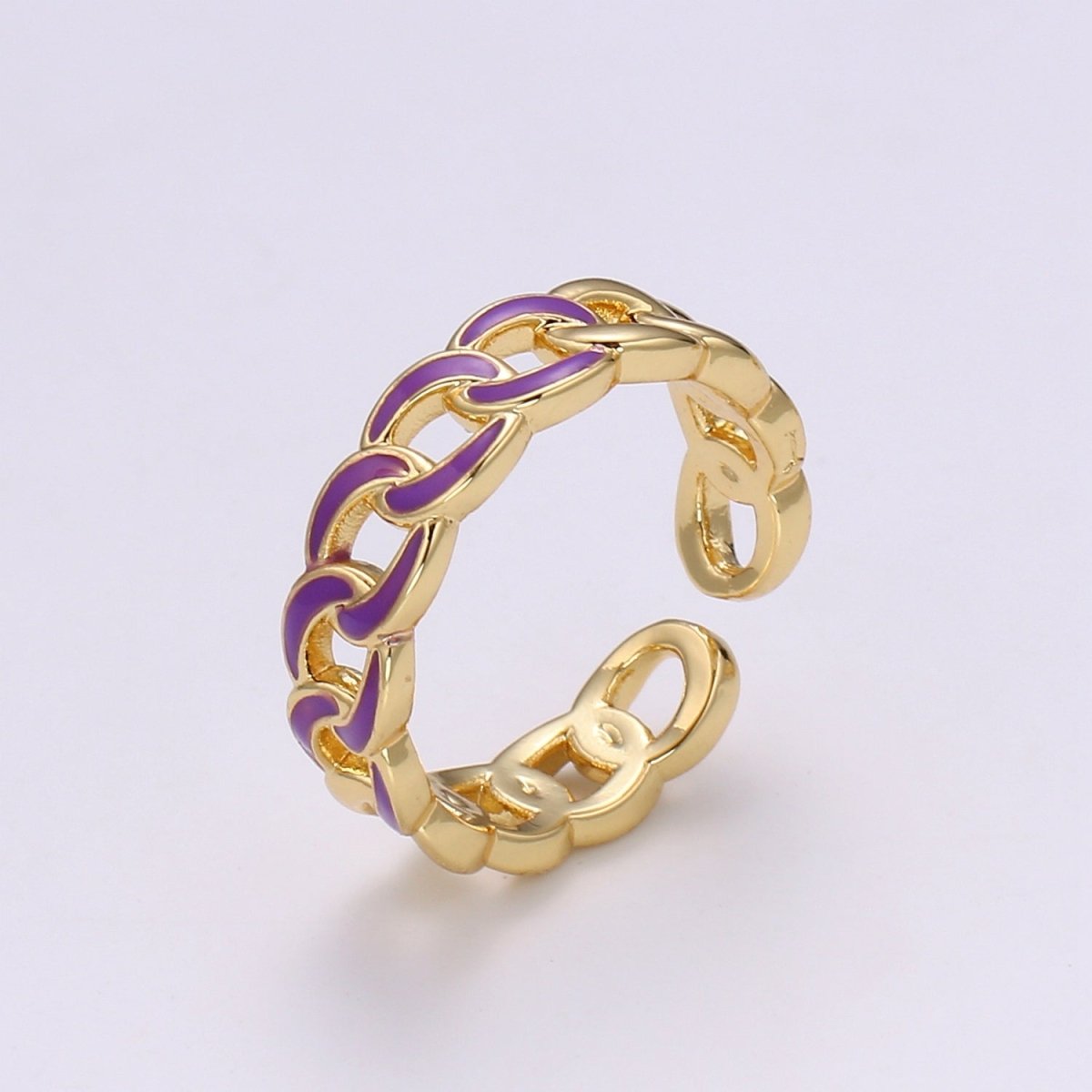 1x Enamel Gold Curb Chain Ring, Statement Ring, Chunky Link Chain Ring, Stackable Ring Thick Gold Ring Open Gold Ring gift for her