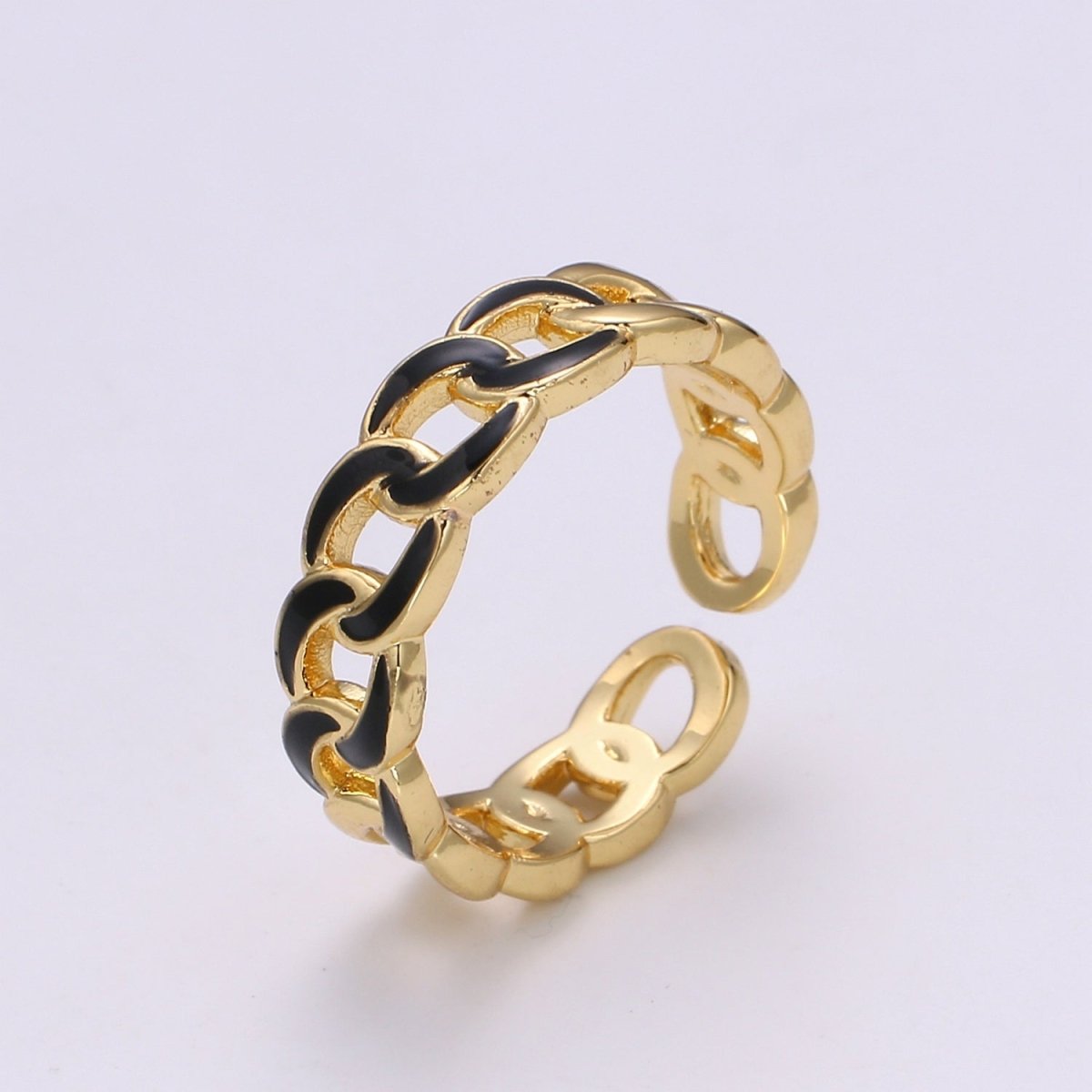 1x Enamel Gold Curb Chain Ring, Statement Ring, Chunky Link Chain Ring, Stackable Ring Thick Gold Ring Open Gold Ring gift for her