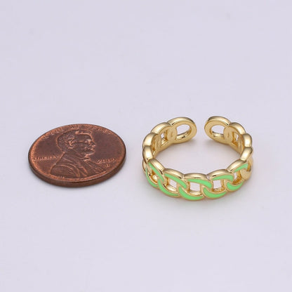 1x Enamel Gold Curb Chain Ring, Statement Ring, Chunky Link Chain Ring, Stackable Ring Thick Gold Ring Open Gold Ring gift for her