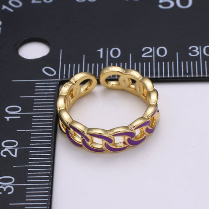 1x Enamel Gold Curb Chain Ring, Statement Ring, Chunky Link Chain Ring, Stackable Ring Thick Gold Ring Open Gold Ring gift for her