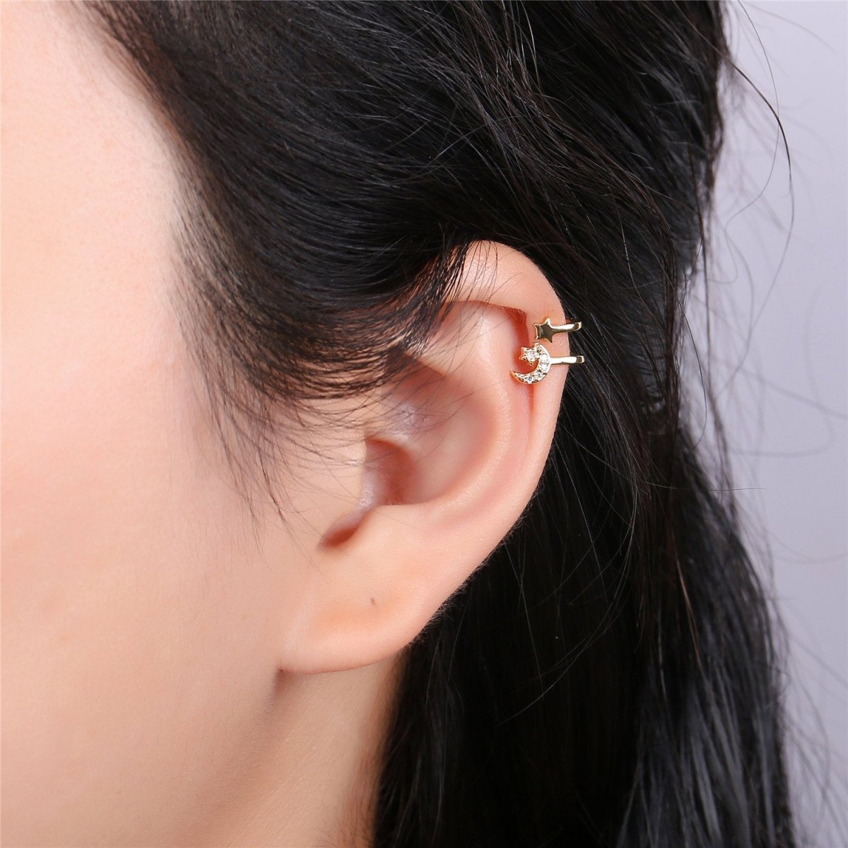 1x Moon Star Gold Filled Earring Simple Ear Cuff, delicate ear cuff, ear cuff no piercing, gold ear cuff, ear cuff, gold ear cuff AI-134