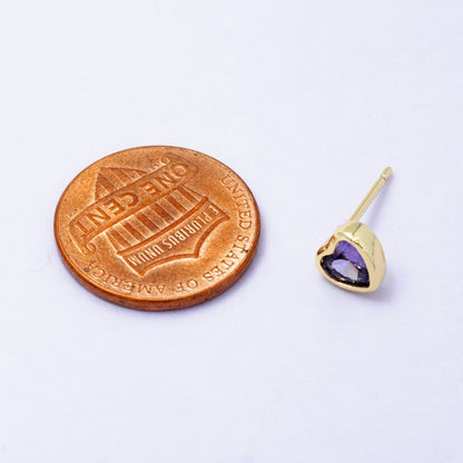 1x Tiny Heart CZ Plain Bezel Set Earrings, 14K gold earring, tiny studs, minimal earring, gold cz stud earring Q-431