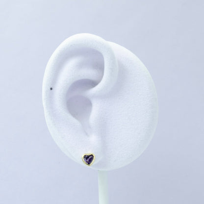 1x Tiny Heart CZ Plain Bezel Set Earrings, 14K gold earring, tiny studs, minimal earring, gold cz stud earring Q-431