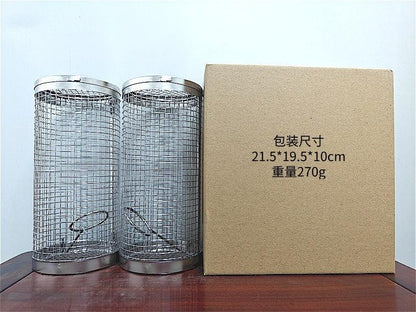 2 PCS Grill Basket BBQ Rolling Grilling Basket Stainless Steel Grill Mesh Barbeque Portable Grill Accessories for Fish BBQ Rolling Grilling Basket for Outdoor Grill Cylindrical Stainless Steel Grill