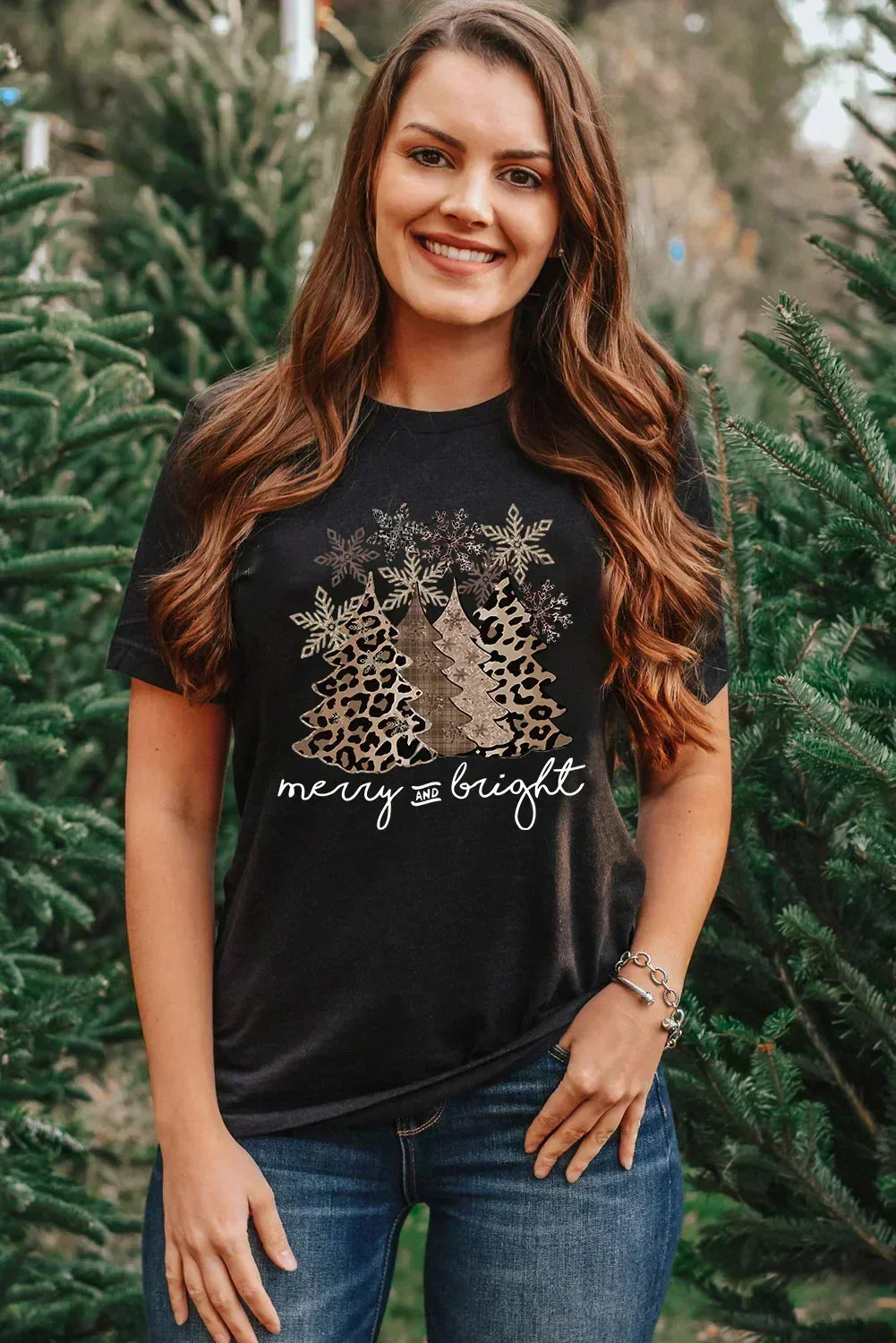 White Leopard Christmas Tree Graphic Tee – Festive &amp; Fierce Crewneck