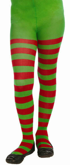 Red and Green Striped Child Christmas Elf Tights Size Large 12-14