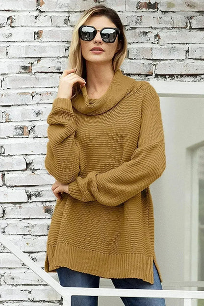 Khaki Turtleneck Sweater - Cozy Winter Knit with Long Sleeves | Femstylo