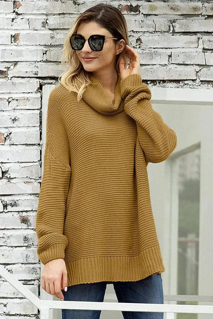 Khaki Turtleneck Sweater - Cozy Winter Knit with Long Sleeves | Femstylo