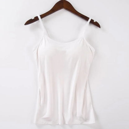 Solid Tank Tops Adjustable Strap Built In Cup Padded Wireless Camisole Camis Vest