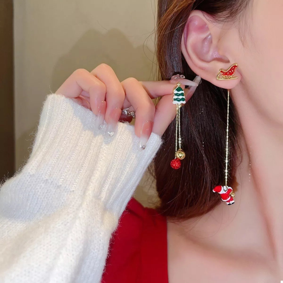 Christmas Tree &amp; Santa Claus Drop Earrings