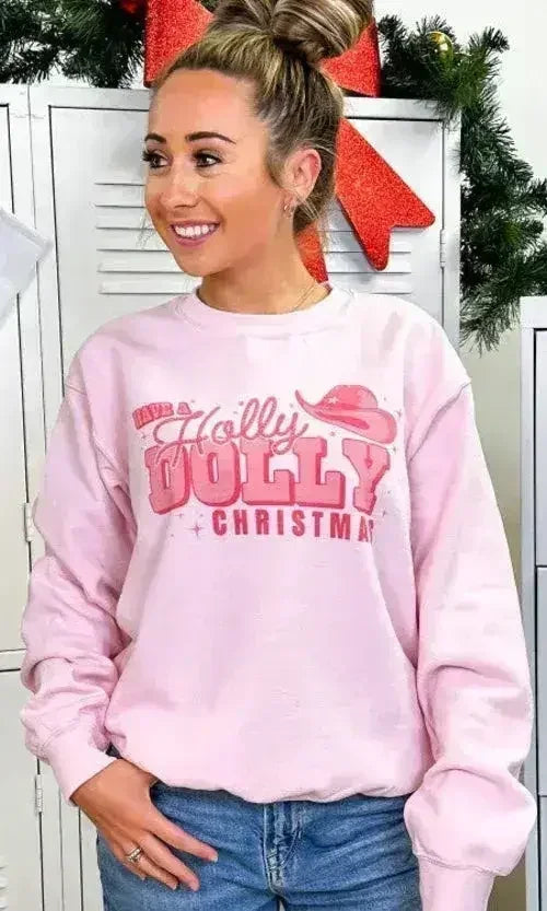 Holly Dolly Christmas Graphic Sweatshirt | Festive &amp; Cozy