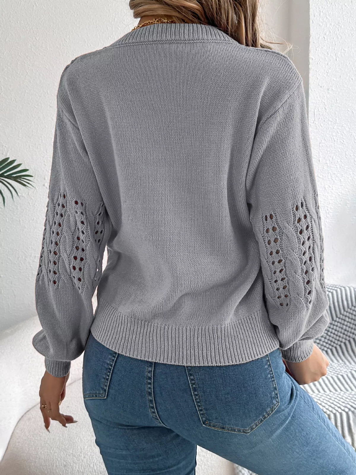 Hollow Out Eyelet Long Sleeve Sweater