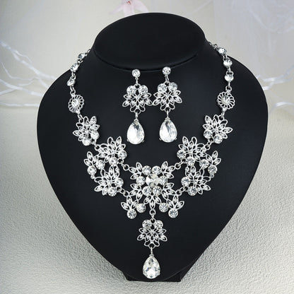 Rhinestone Pearl Earrings And Necklace Set Women