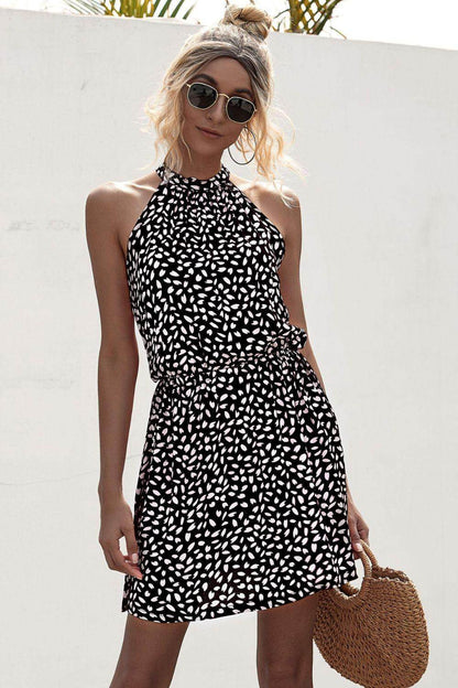 Stylish Printed Grecian Neck Mini Dress for Women