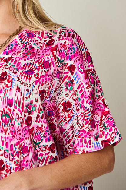 Printed V-Neck Short Sleeve Top