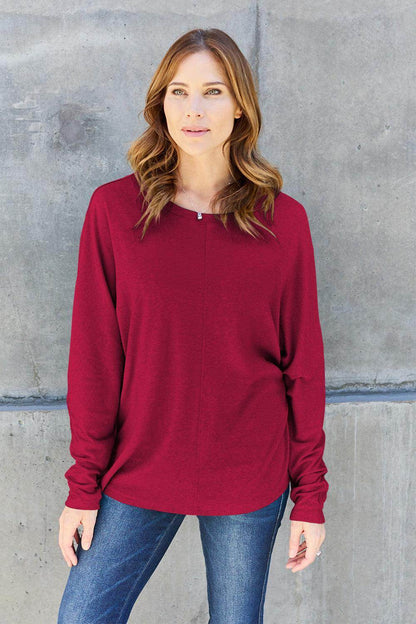 Double Take Full Size Round Neck Long Sleeve T-Shirt for Women