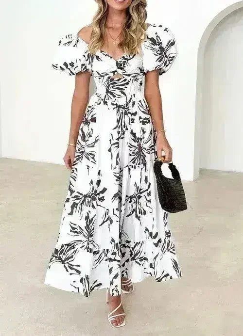 Puff Sleeve Maxi Dress - Romantic Flowy Dress | Femstylo