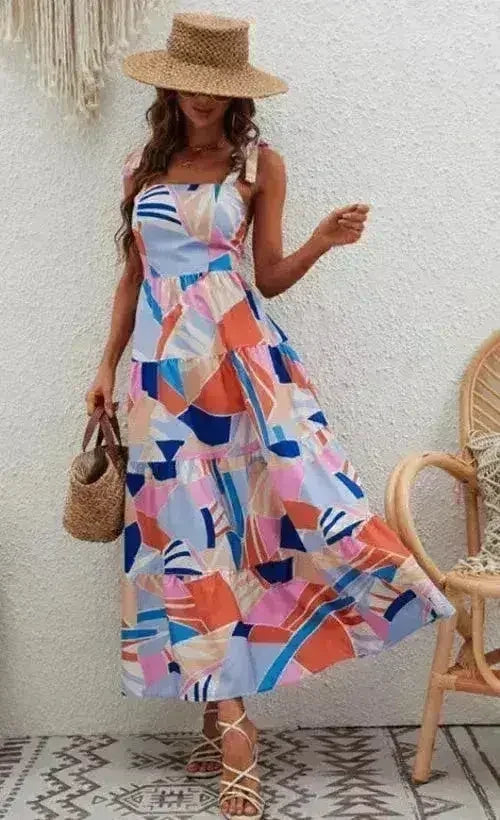 Tie Shoulder Maxi Dress – Elegant &amp; Adjustable Summer Style