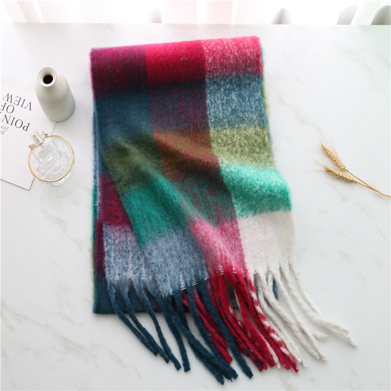 New Luxury Winter Soft Head Wraps Plaid Scarf Shawls Cashmere  Warm Cashmere Scarves Rainbow For Women