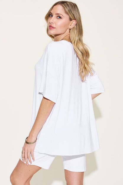 Relaxed Fit Rayon V-Neck Tee &amp; Shorts Set
