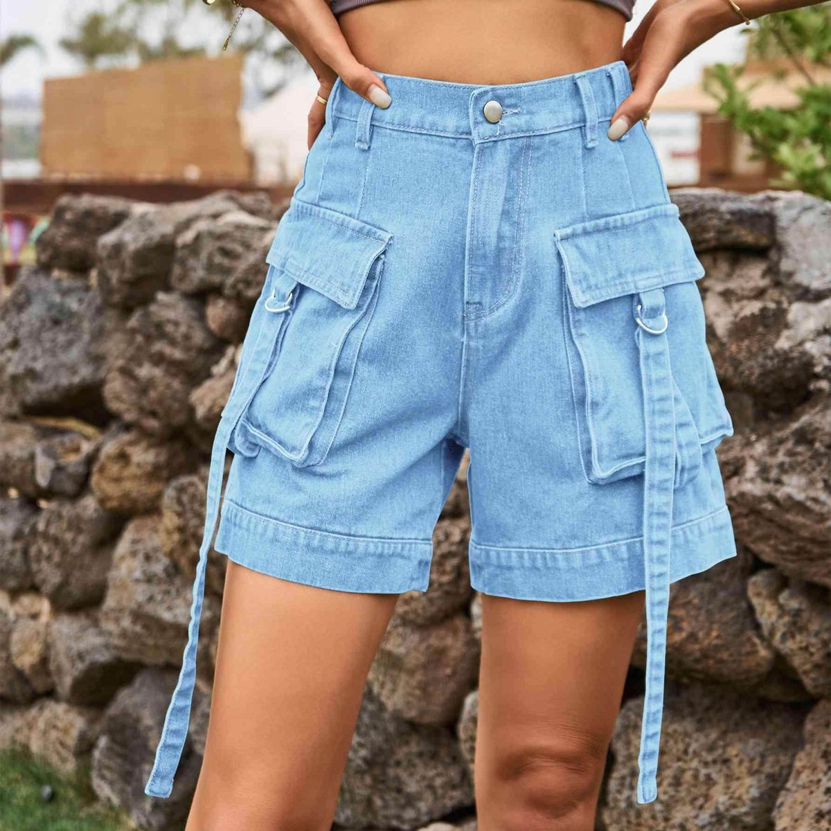 High Waist Denim Cargo Shorts for Casual Style and Comfort