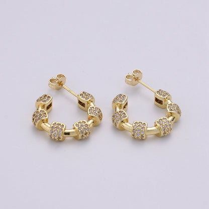 20mm hoop earrings, Gold hoop earrings, Chunky hoops, minimalist hoop earrings, cz earrings Black Blue Clear Turquoise Earring Q-106 - Q-110 Q-112