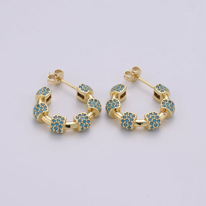 20mm hoop earrings, Gold hoop earrings, Chunky hoops, minimalist hoop earrings, cz earrings Black Blue Clear Turquoise Earring Q-106 - Q-110 Q-112