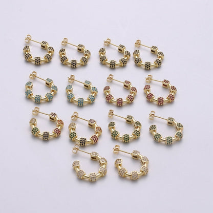 20mm hoop earrings, Gold hoop earrings, Chunky hoops, minimalist hoop earrings, cz earrings Black Blue Clear Turquoise Earring Q-106 - Q-110 Q-112