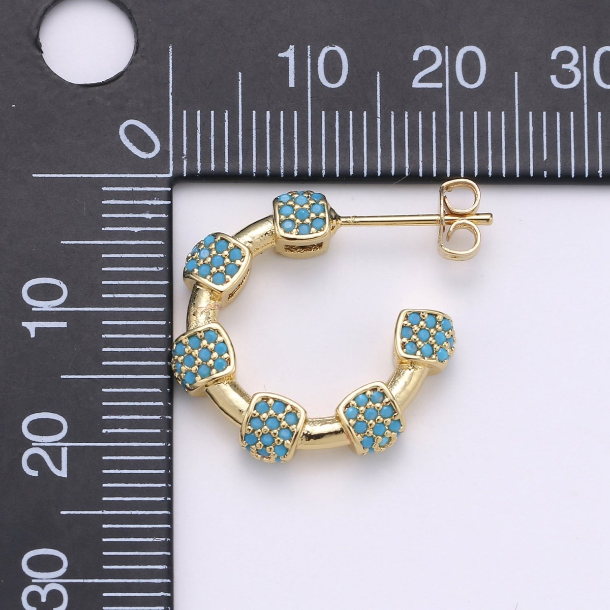 20mm hoop earrings, Gold hoop earrings, Chunky hoops, minimalist hoop earrings, cz earrings Black Blue Clear Turquoise Earring Q-106 - Q-110 Q-112