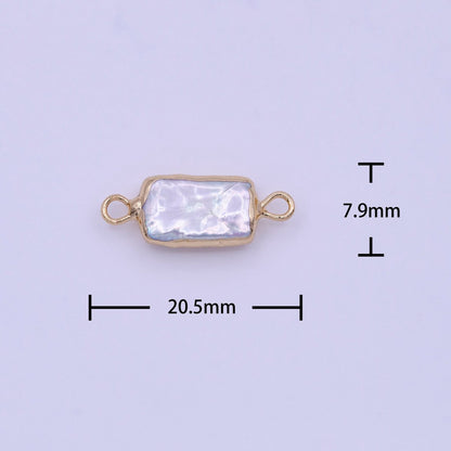 20mm Rectangular Gold Coated White Freshwater Pearl Connector | P-1849