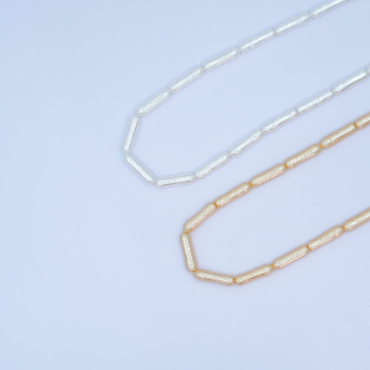 20mm White, Peach Biwa Rectangular Freshwater Pearl Strand | WA-2984 WA-2985
