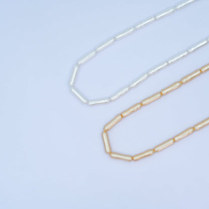 20mm White, Peach Biwa Rectangular Freshwater Pearl Strand | WA-2984 WA-2985