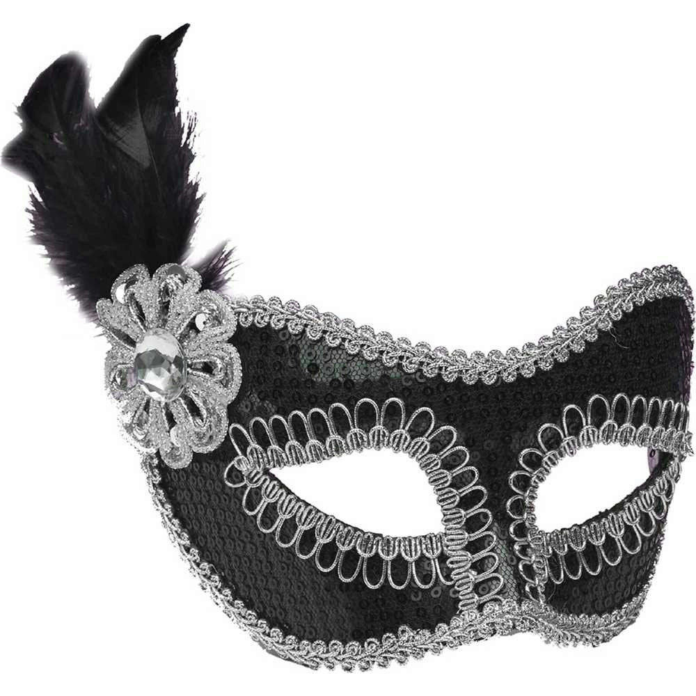Black Sequin Masquerade Venetian Mardi Gras Half Face Eye Mask