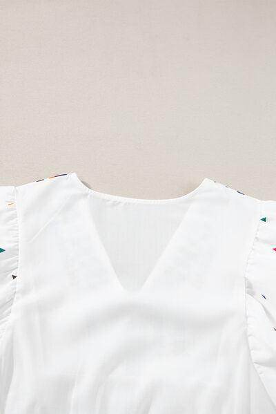 Printed V-Neck Puff Sleeve Top for Effortless Style