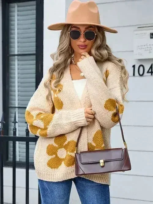 Angel Wings Flower Open Front Long Sleeve Cardigan - Trendy &amp; Comfortable