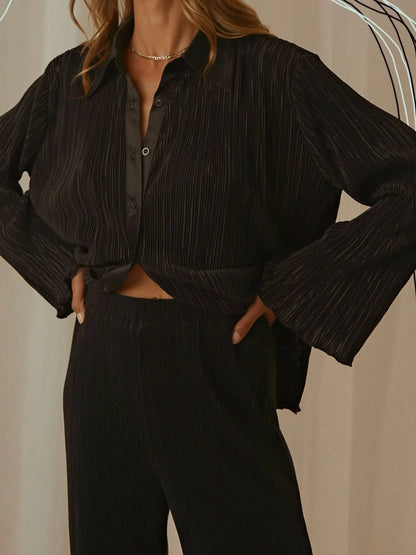 Button Up Long Sleeve Top and Pants Set