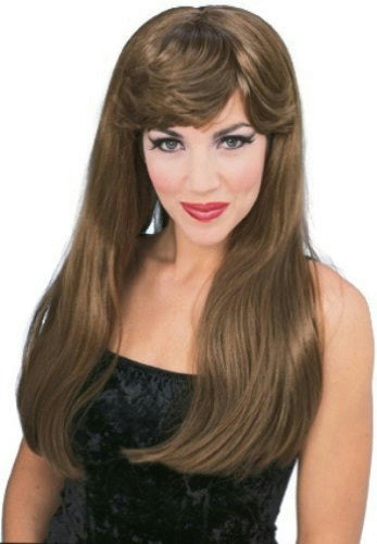 Long Auburn Brown Glamour Costume Wig