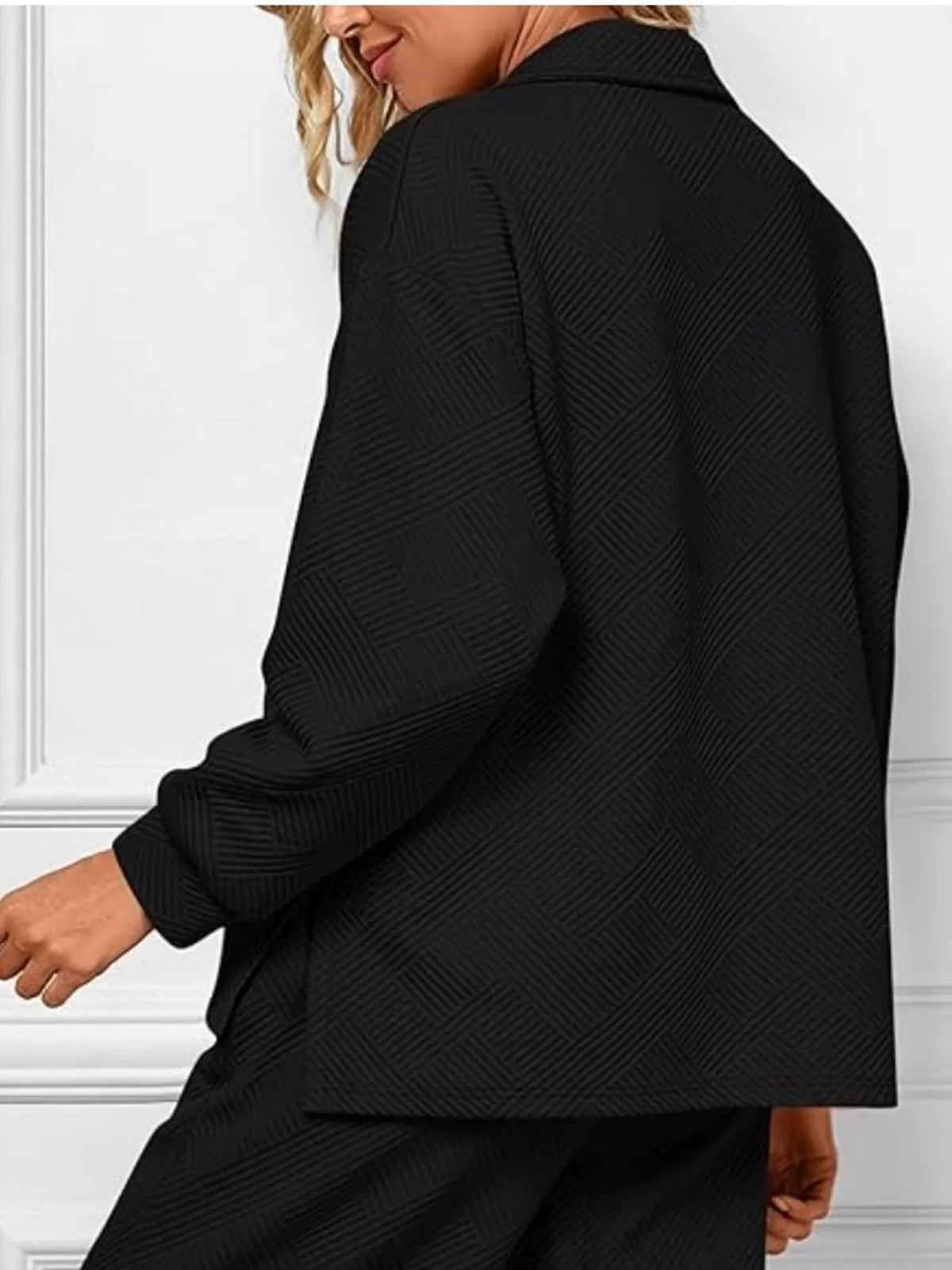 Side Slit Textured Top and Drawstring Pants Set