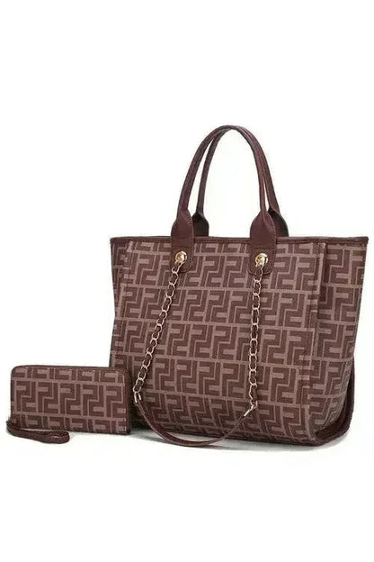 Vegan Leather Tote &amp; Wallet Set - Gold Chain Strap | Femstylo
