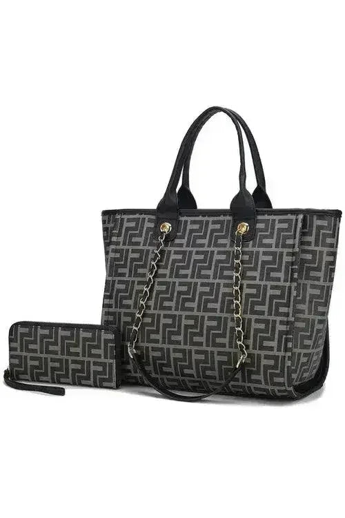 Vegan Leather Tote &amp; Wallet Set - Gold Chain Strap | Femstylo