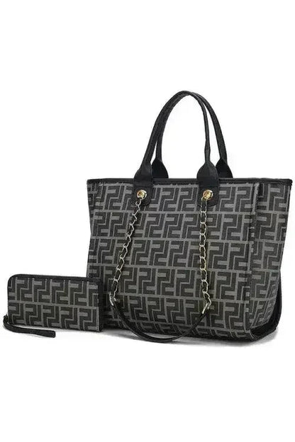 Vegan Leather Tote &amp; Wallet Set - Gold Chain Strap | Femstylo