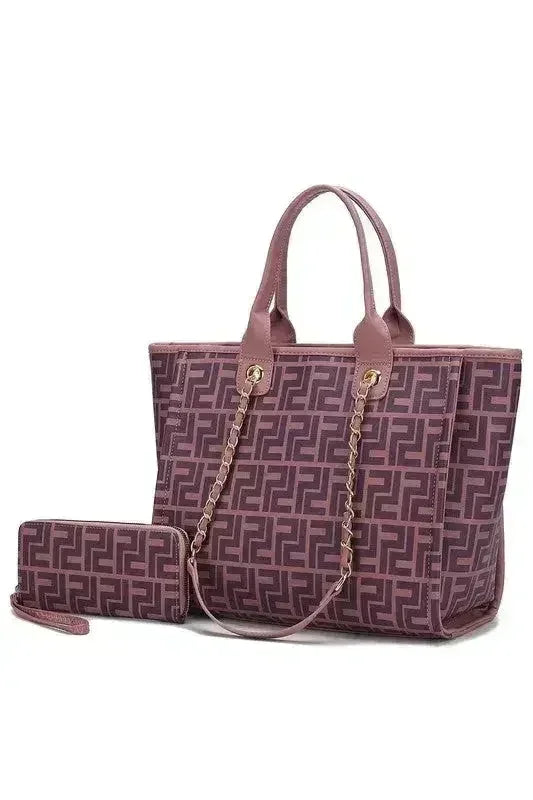 Vegan Leather Tote &amp; Wallet Set - Gold Chain Strap | Femstylo