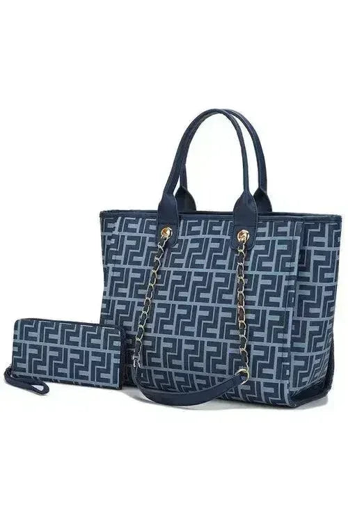 Vegan Leather Tote &amp; Wallet Set - Gold Chain Strap | Femstylo