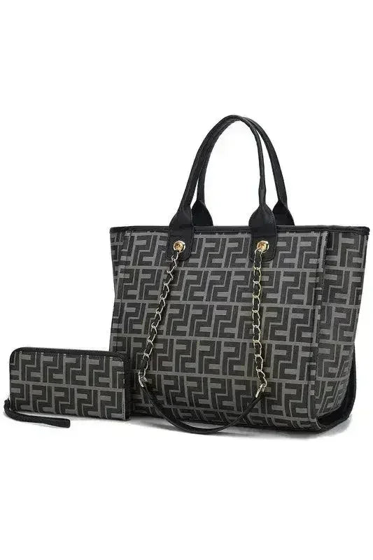 Vegan Leather Tote &amp; Wallet Set - Gold Chain Strap | Femstylo
