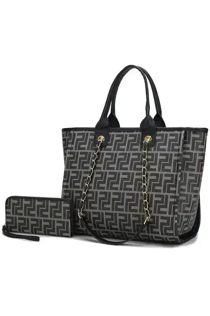 Vegan Leather Tote &amp; Wallet Set - Gold Chain Strap | Femstylo